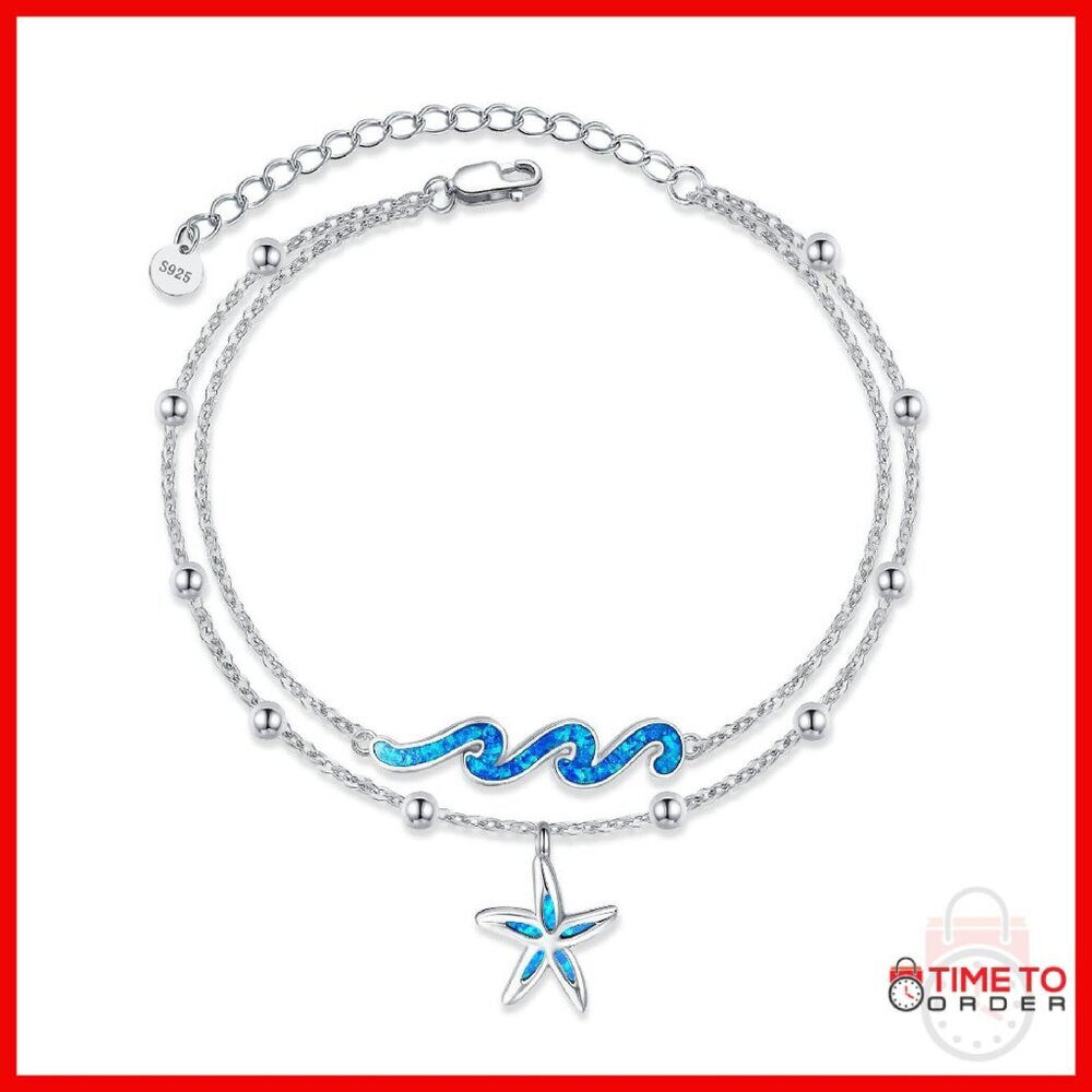 Sterling Silver Wave Anklet with Extension Chain Hypoallergenic